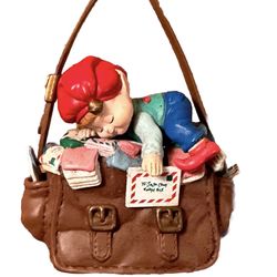 Vintage Ornament Collectible Elf Asleep On North Pole MailBag Traditions NWOT