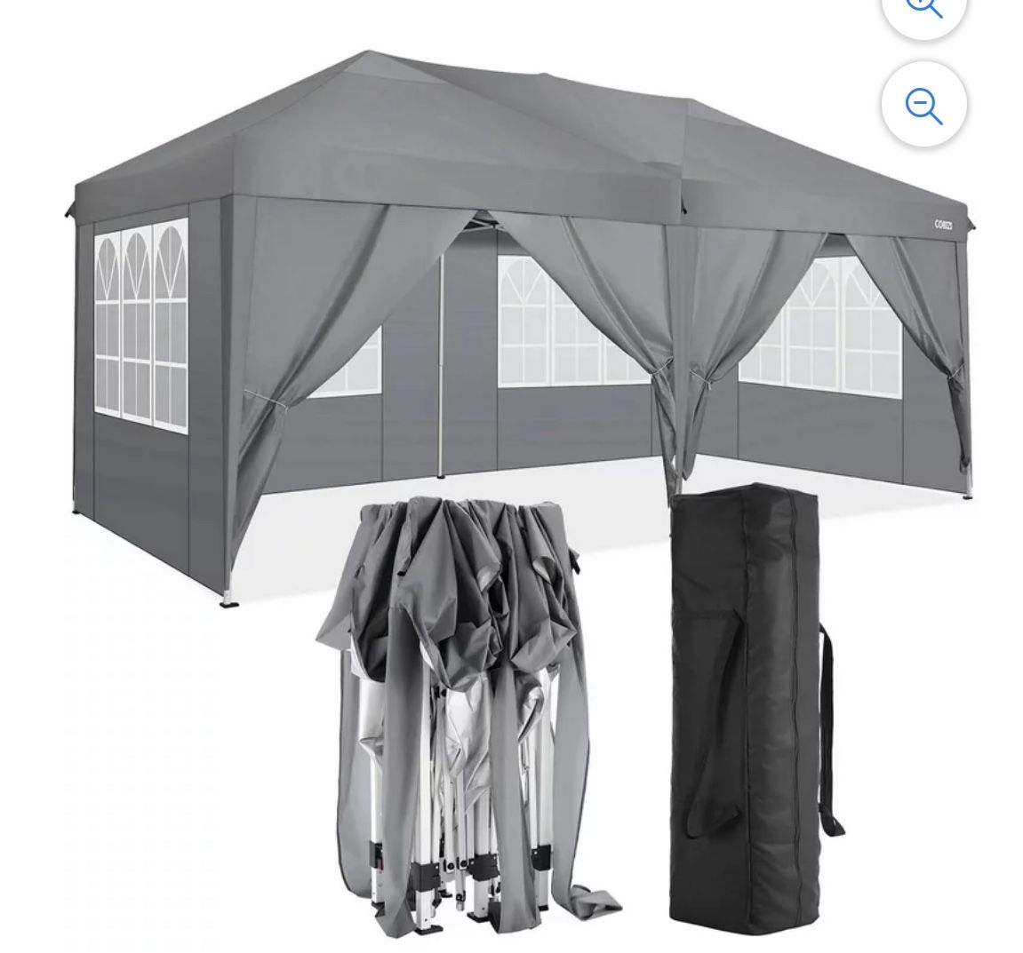 10' x 20' Pop Up Canopy Commercial Heavy Duty Tent Waterproof Outdoor Party Canopies with 6 Removable Sidewalls Carrying Bag 12 Stakes 6 Ropes Gra