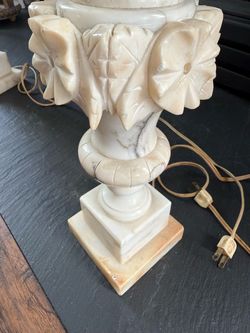 Vintage Carved Marble/Alabaster Floral Table Lamps – Matching Pair – 25” Tall