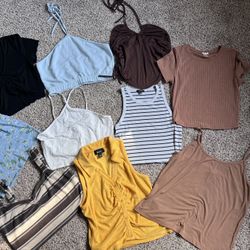 Women 10 shirt bundle - crop tops, halter tops, tank tops