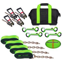 Straps and ratchets for tow truck