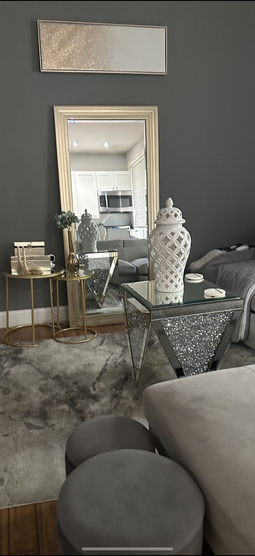 Encrusted Crystals Mirrored End Table