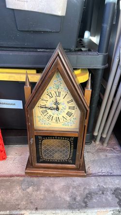 Antique Steeple Mantel Clock Wood Case