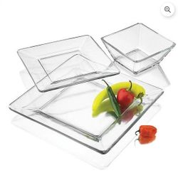 $40 12 pc square clear glass dinnerware 