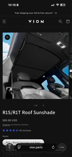 Rivian R1S roof sunshade
