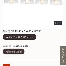 New 4-Light Polished Gold Vanity Light Fixture 29.5in Wide