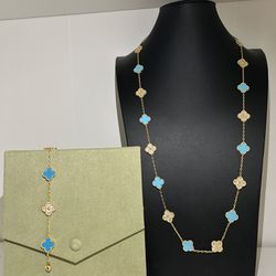 Clover Set Vca Necklace And Bracelet 18k Gold Filled Clover Bracelet 🍀 Clover Necklace 🍀 Two Tone With Diamonds 💎 