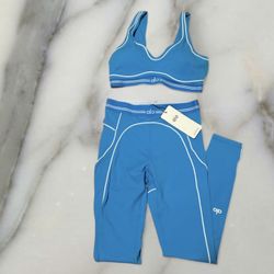 Alo Yoga Airbrush Blue Set Bra/leggings 