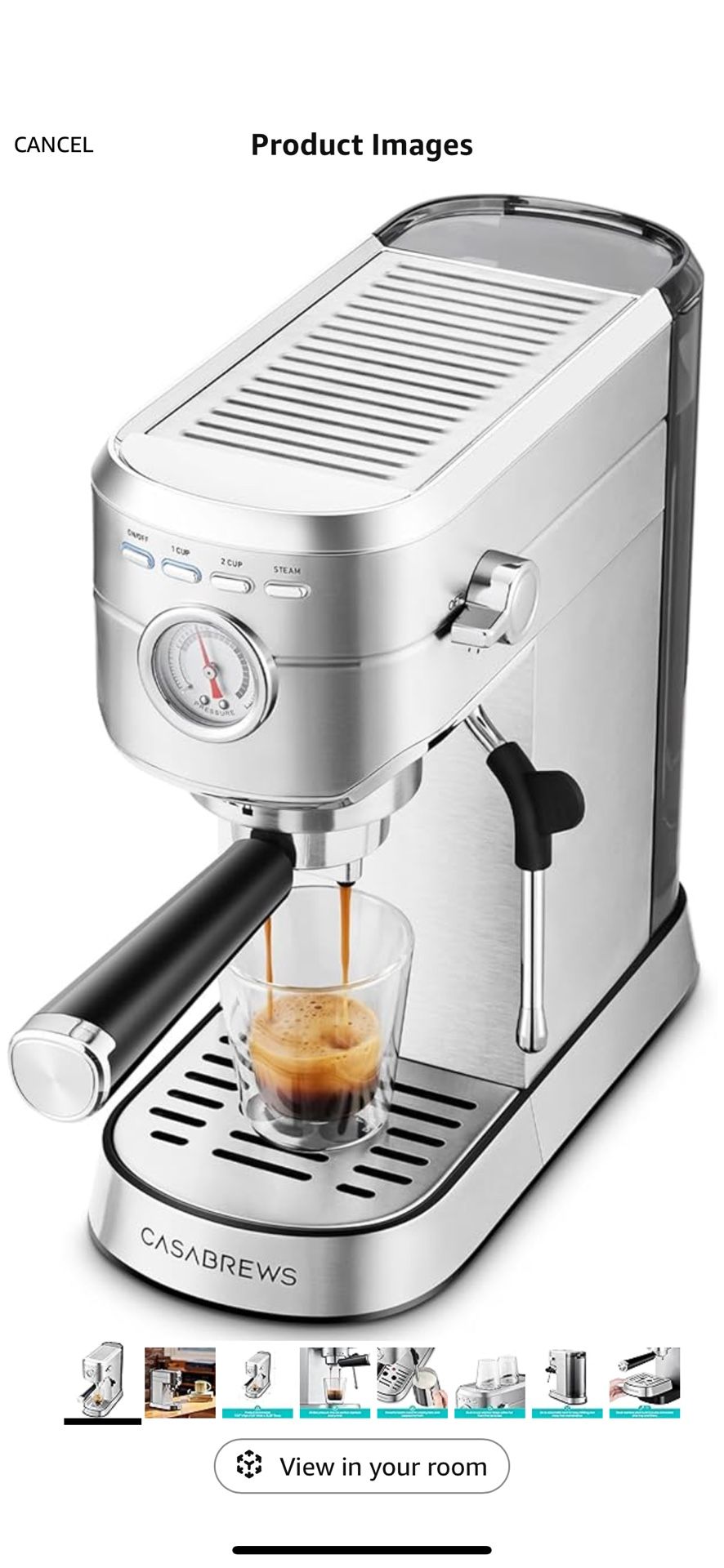 CASABREWS CM5418 Espresso Machine 20 Bar, Compact Espresso Maker with Steam Milk Frother, Stainless Steel Coffee Machine with 34oz Removable Water Tan