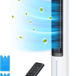 VIssani Evaporative Air Cooler, 40” Cooling Fans that Blow Cold Air, 80° Oscillating, Removable Water Tank, Ice Packs, Remote Control, 4 Speeds, 