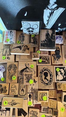 Vintage wood mount rubber stamps & new cling