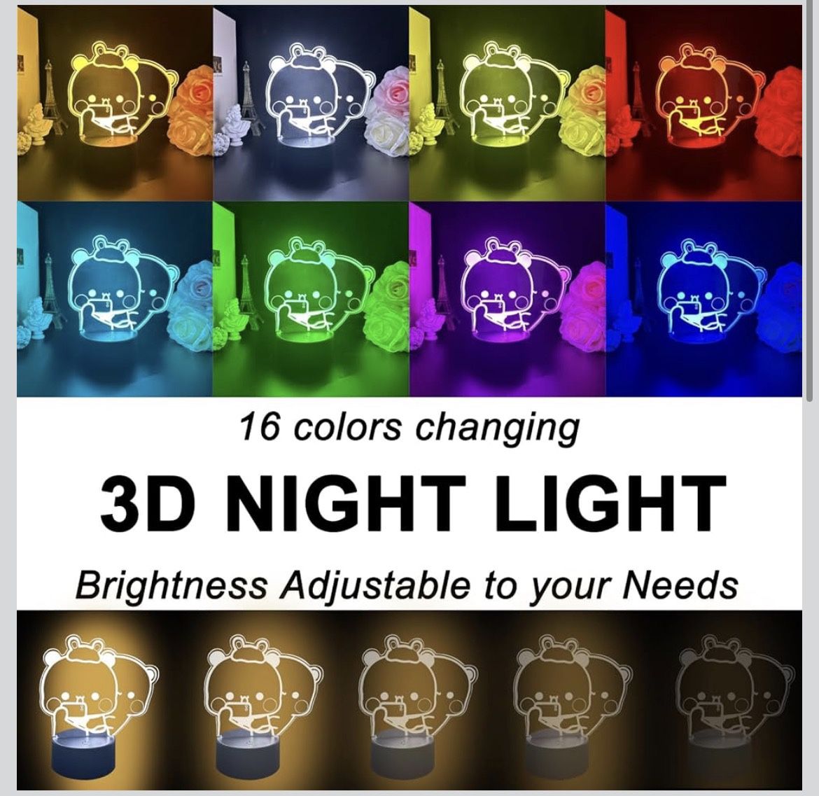 🆕 In 📦 3️⃣D Night Light Gifts,Bear Shaped Table Lamp with Remote Control Kids Birthday，Christmas