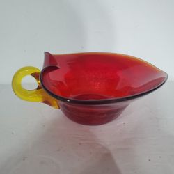 Hand-blown Ruby Red And Canary Yellow Candy Dish