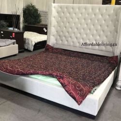 Beige Cal King Wingback Bed Frame Brand New In Box