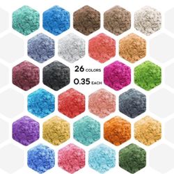 Large Capacity Mica Powder for Epoxy Resin, 9oz(0.35oz Each) 26 Color Resin Pigment,Shimmering Mica