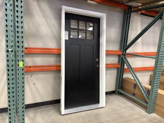 NEW! THERMA-TRU Smooth Star Left-Hand Inswing Black Shaker Fiberglass Grid-Lite Pre-Hung Entryway Door