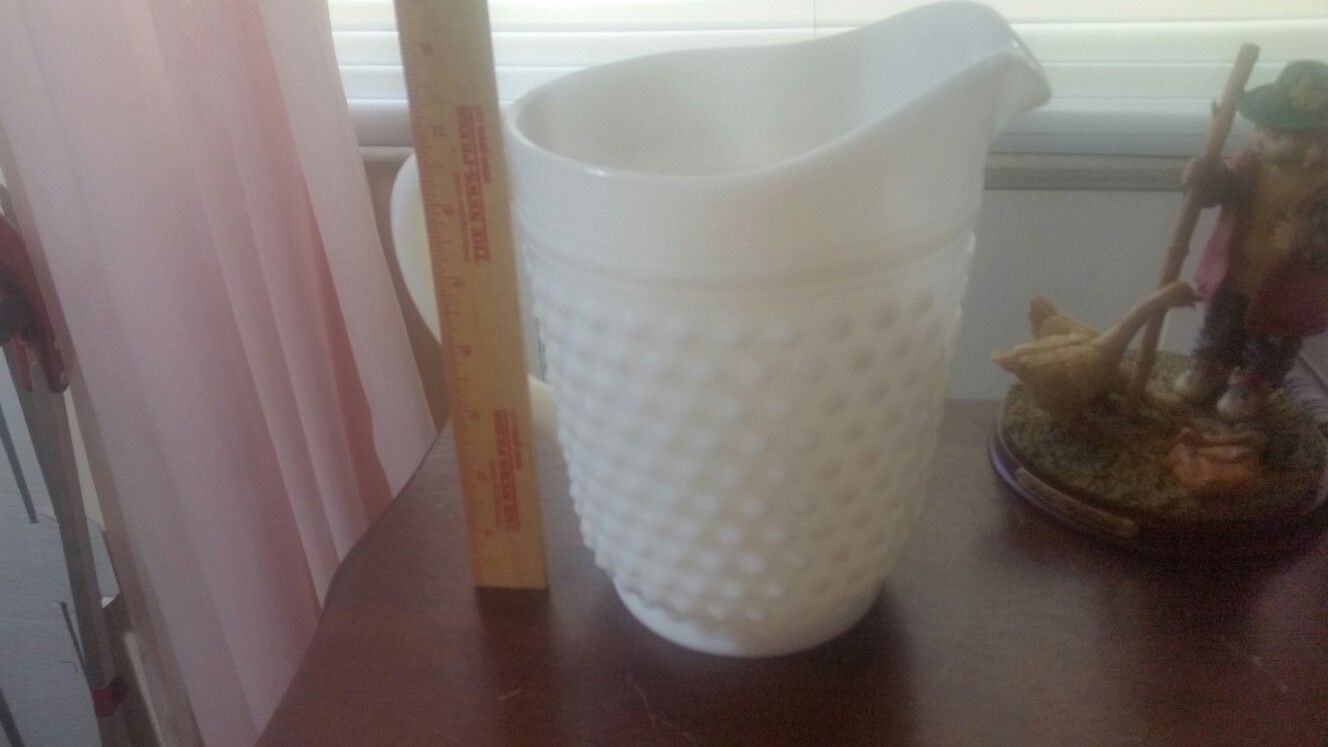Milk glass hob nail pitcher