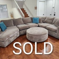 Large Feather-Filled Sectional Sofa + Ottoman – Excellent Condition!
