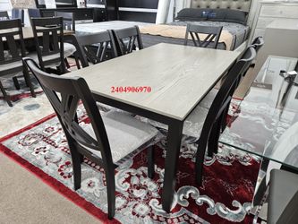 New in box gray color wood 7pc table chair dining set special