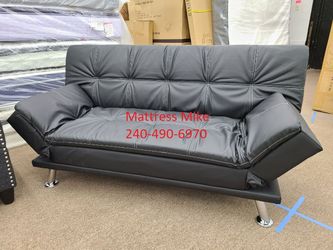 Brand new stock black faux leather futon sofa bed special