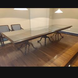 12' x 4' Antique Conference Table w/ glass top