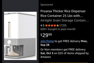 Proarea Rice Dispenser Container 25 Lbs