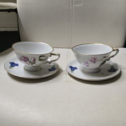 Vintage Floral Porcelain Teacup & Saucer Set – Matching Pair – Excellent Condition!