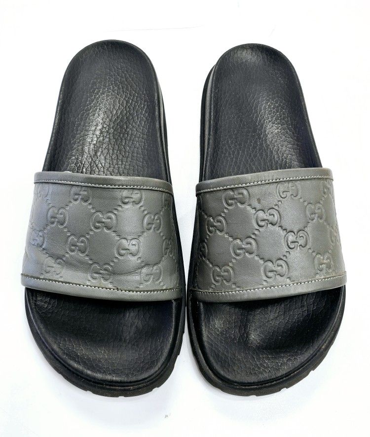 Gucci Mens Guccissima Signature Leather Slide Sandals