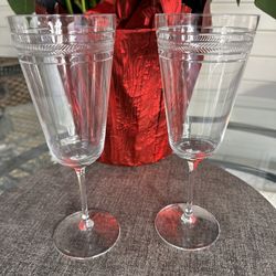 Kate Spade Lenox Crystal Library Stripe Herringbone 12oz Stemmed Iced Beverage Glass Set of 2.