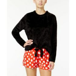 Black Fleece Top Red Polka Dot Pajama Set
