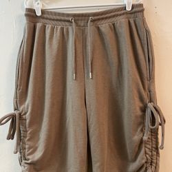 Men’s Loose Fit Ruched Side And Drawcord Jersey Short In Sand Color Sz: L
