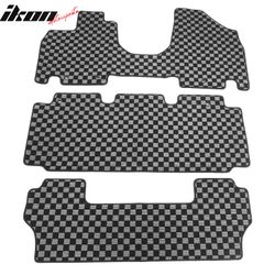 Fits 2011-2017 Honda Odyssey Floor Mats Non-Slip Carpets Checkered Black Gray Plaid