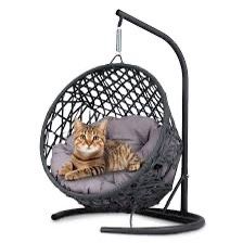 Cat Swing Bed With Stand & Cushion, Cat Egg Chair With Rattan Wicker Appearance [NEW]