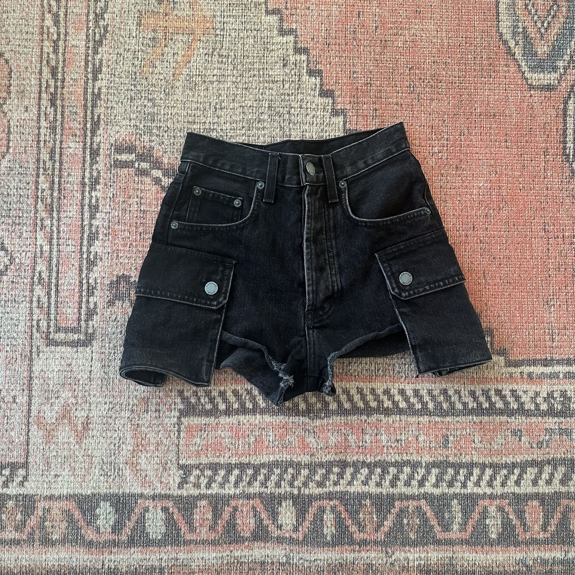 Black Carmar Denim Cargo High-Waisted Shorts
