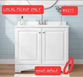 ➿️ Glacier Bay 37 in. Single Sink White Bath Vanity with Cult. Marble Top #4277