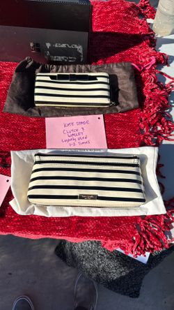Kate Spade Chelsea Park Cream & Black Stripe Bow Tie Clutch & Wallet