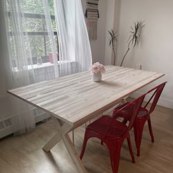 White Wood Farmhouse Rectangle Dining Table 
