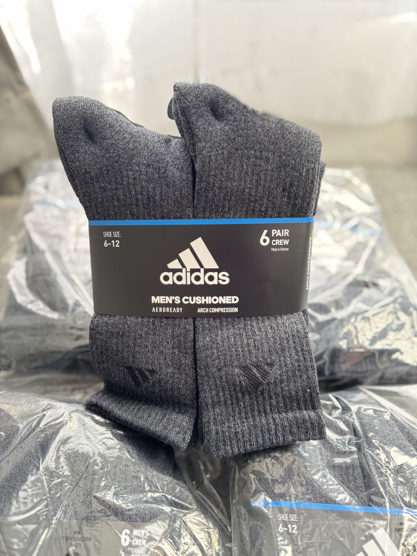Men’s Adidas Athletic Cushioned Crew Socks- Size 6-12 (6 Pairs)