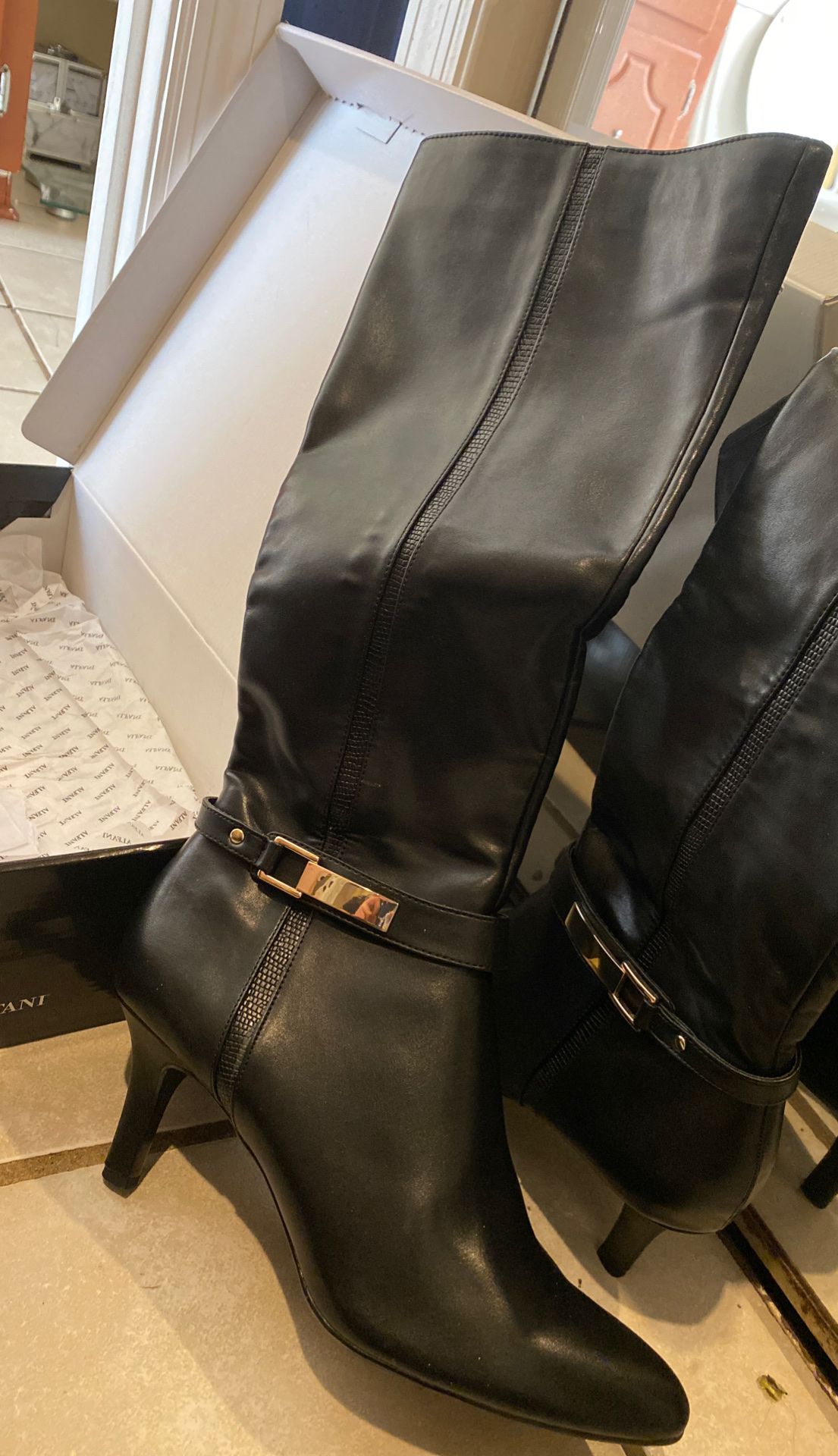 Black Leather long Alfani boot
