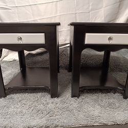 Refinished Two Tone Black/White Dual Nightstands