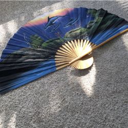 Hand Painted Decorative Dolphin Fan 