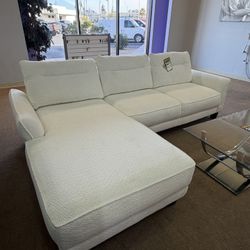 White Fabric Sectional Sofa Chaise 