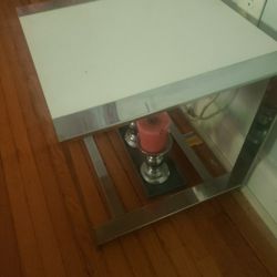 Side Table,  White And Silver 