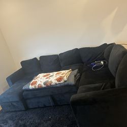 Black Suede Sectional + Additional Storage/foot Rest