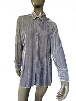 Vintage Express Crushed Velvet Tunic Top Blue Size Large Ryon Silk Blend