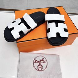Hermes Chypre Sandals, White, Size 39