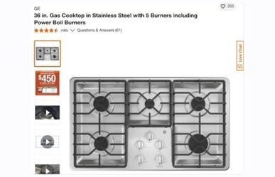 New 36in 5 burner GE Stainless Steel Stove  Top