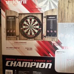 Unicorn Bristle Dart Board And Cabinet And Dart Tips 