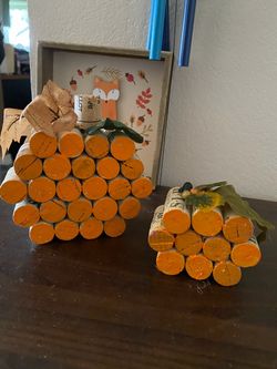 Handmade Wine Cork Pumpkin Decorations Set of 2