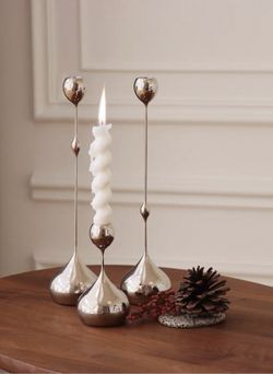 High-End Designer Silver Chrome Candlestick Holders - Set of 3 (Modern / Luxury Decor)